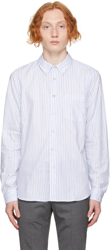 Photo: PS by Paul Smith White & Blue Tailored Pinstripe Shirt