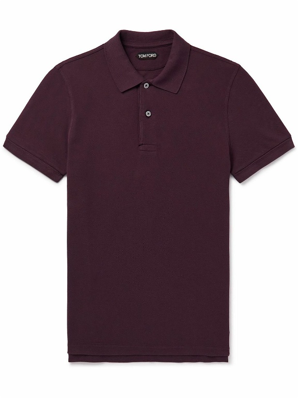 Photo: TOM FORD - Slim-Fit Garment-Dyed Cotton-Piqué Polo Shirt - Burgundy