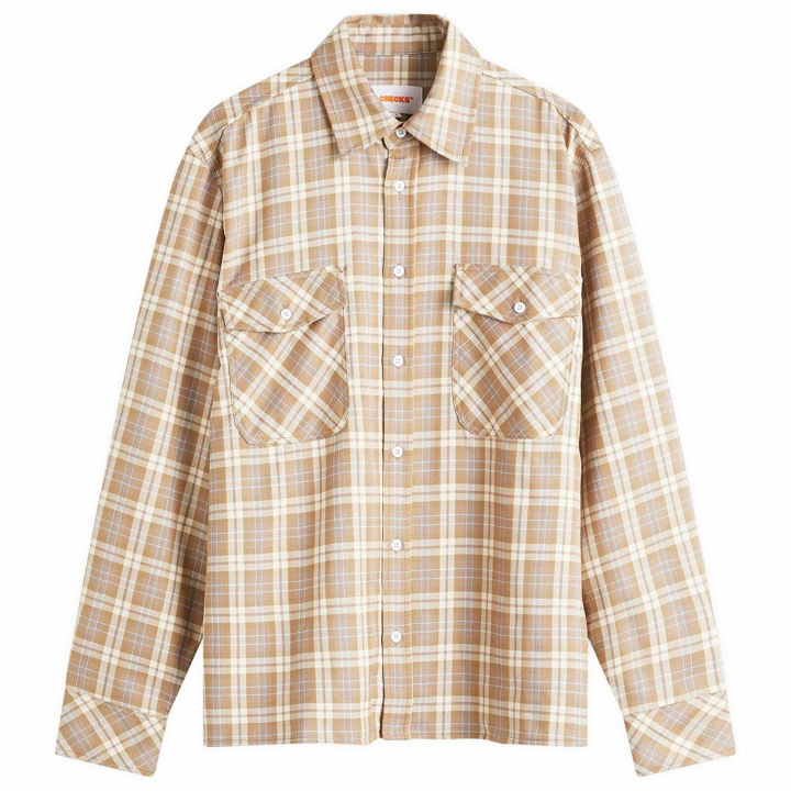 Photo: Checks Downtown Men's Flannel Overshirt in Mocha/Cream