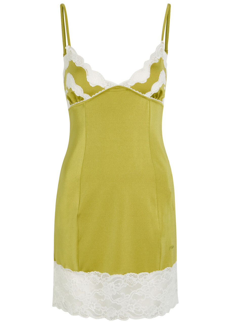 Chloe Lace-trim Stretch-satin Mini Dress Yellow