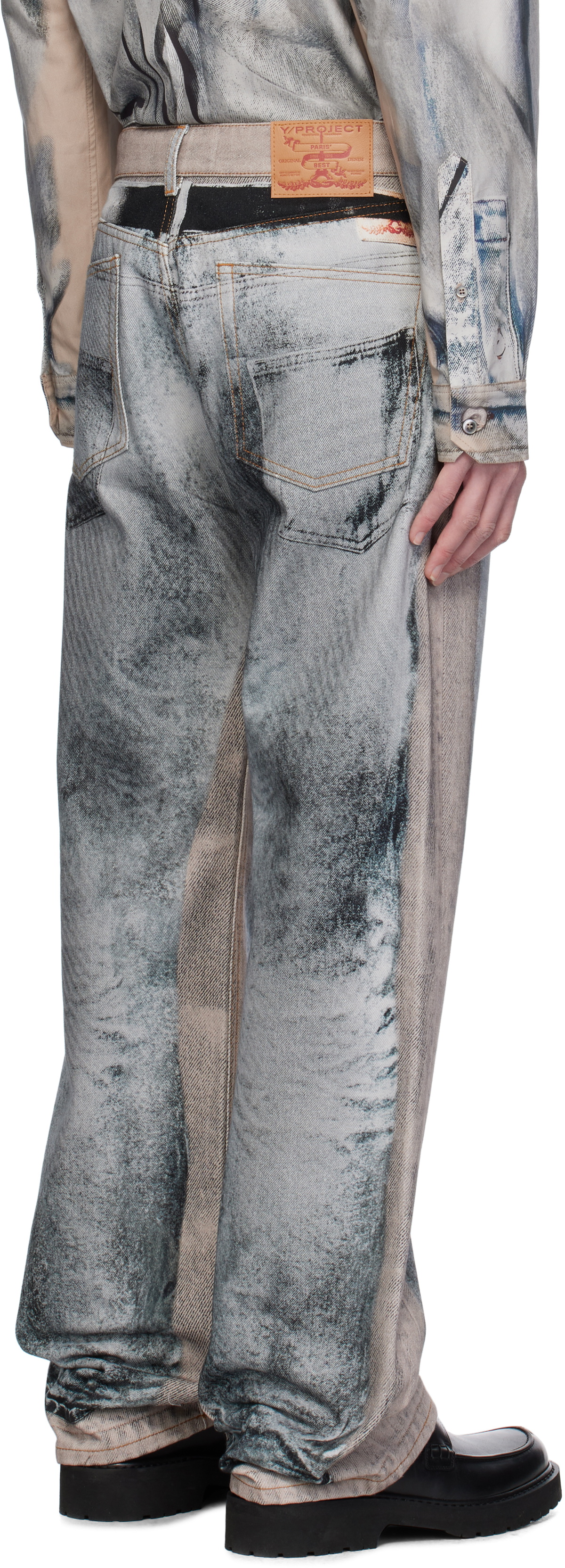 Y/Project Beige & Gray 'YP' Trompe L'oeil Jeans