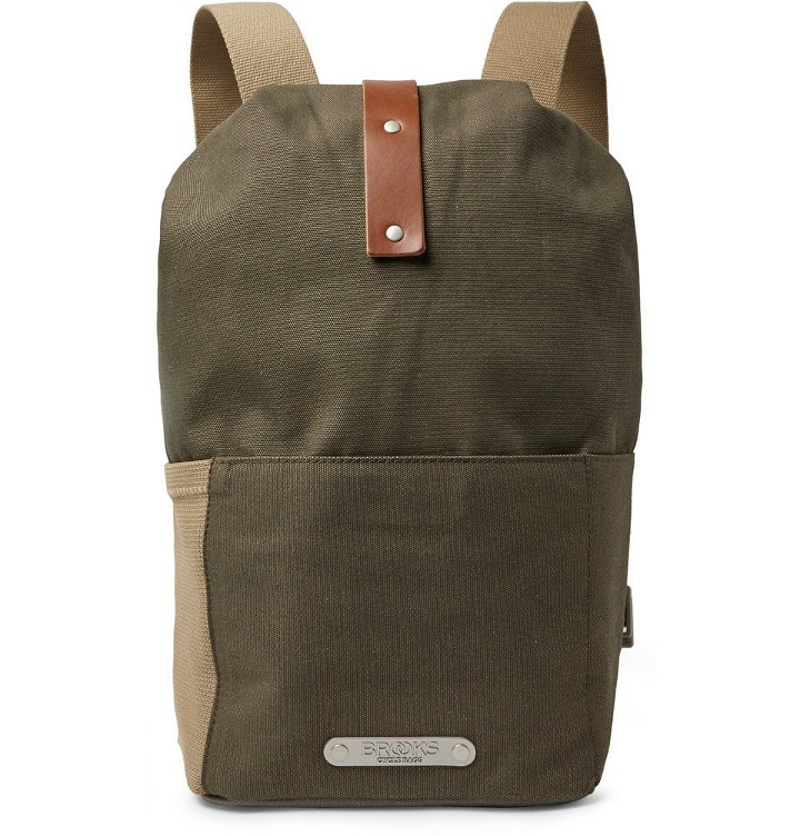 Photo: Brooks England - Dalston Small Leather-Trimmed Canvas Backpack - Army green