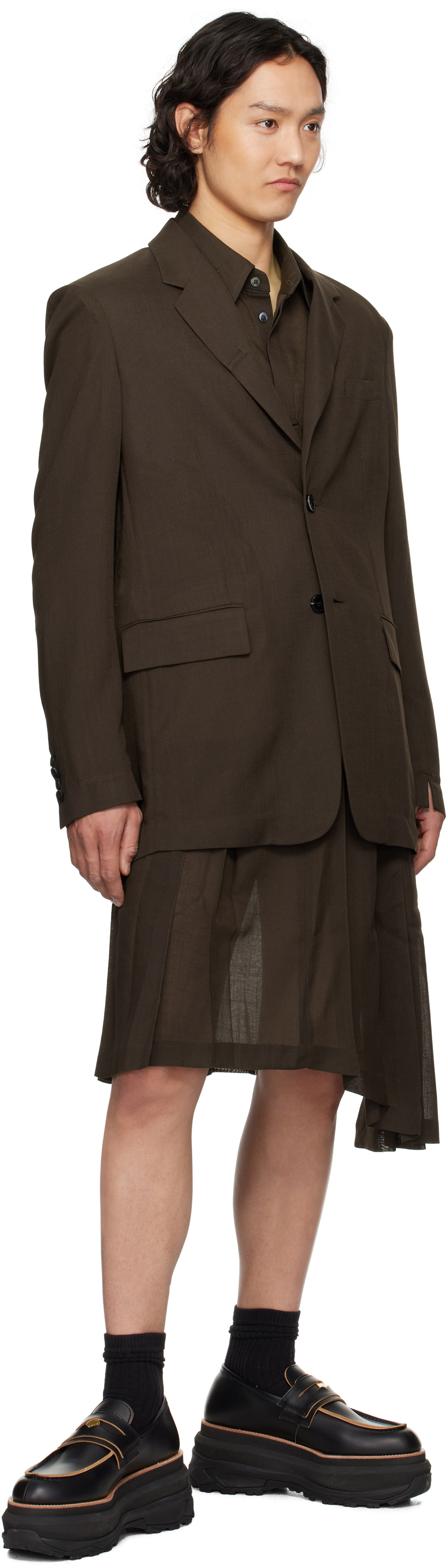Feng Chen Wang Brown Semi-Transparent Blazer