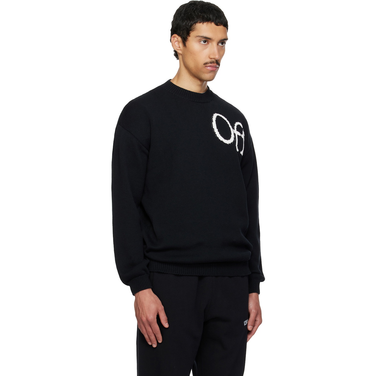 Off-White Black 'OW' Shared Logo Knit Crewneck Sweater