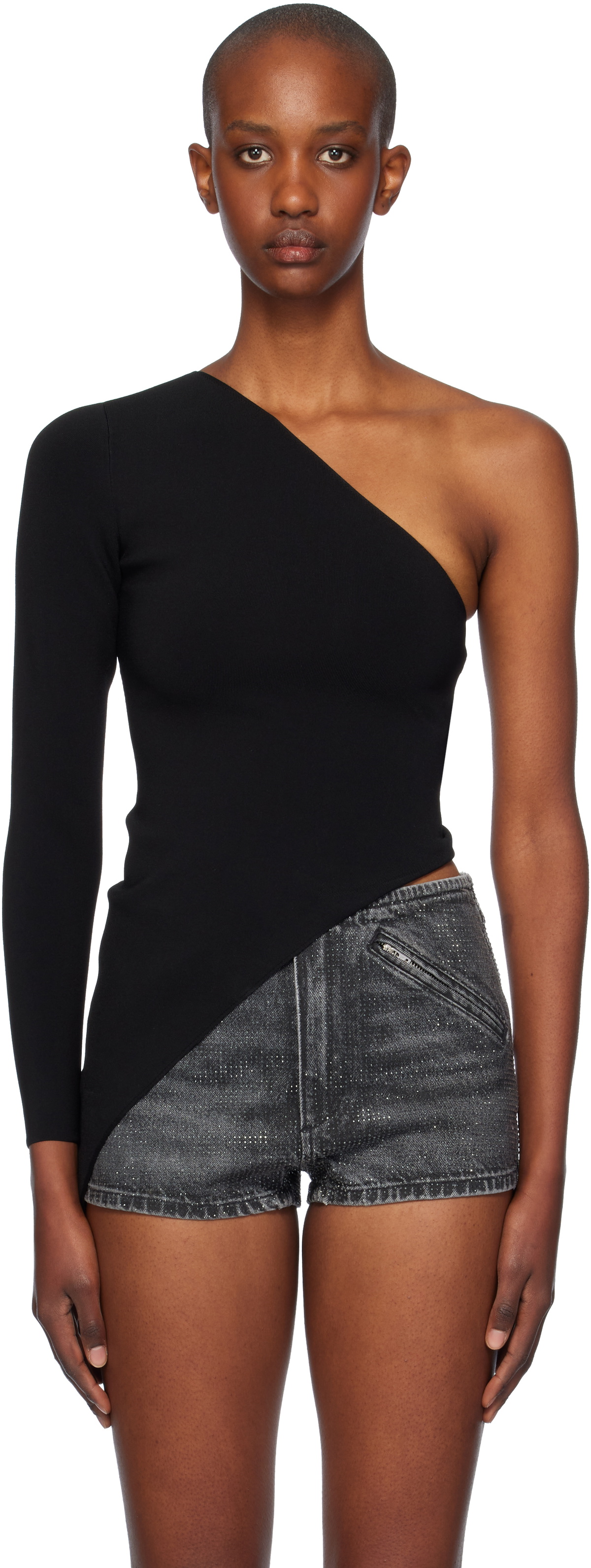 alexander wang ブラタンクトップ Cropped Racerback Tank in Ribbed Cotton Jersey in BLACK