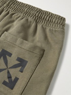 Off-White - Straight-Leg Logo-Print Cotton-Jersey Shorts - Green