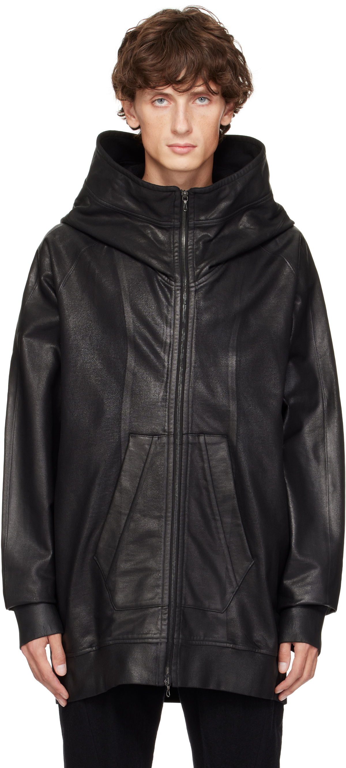 Julius Black Coated Hooded Jacket Julius