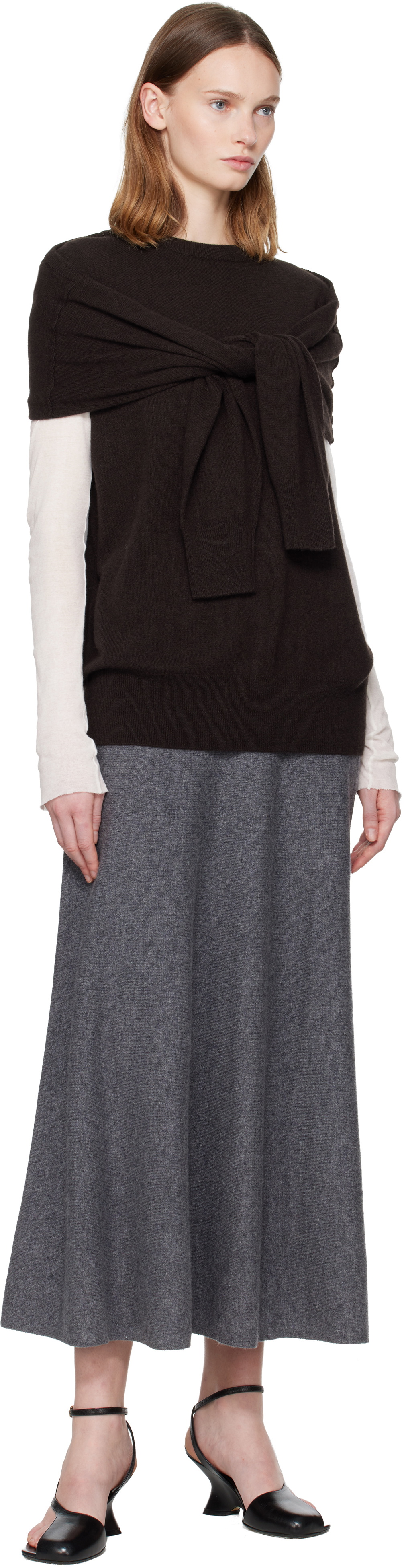 LISA YANG Gray Torie Midi Skirt