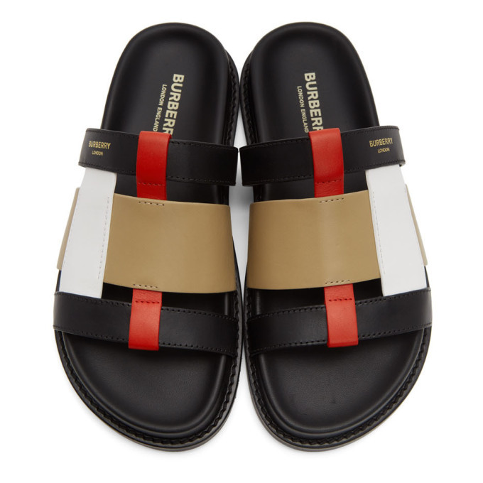 Burberry Black and Beige Ellendale Flat Sandals Burberry