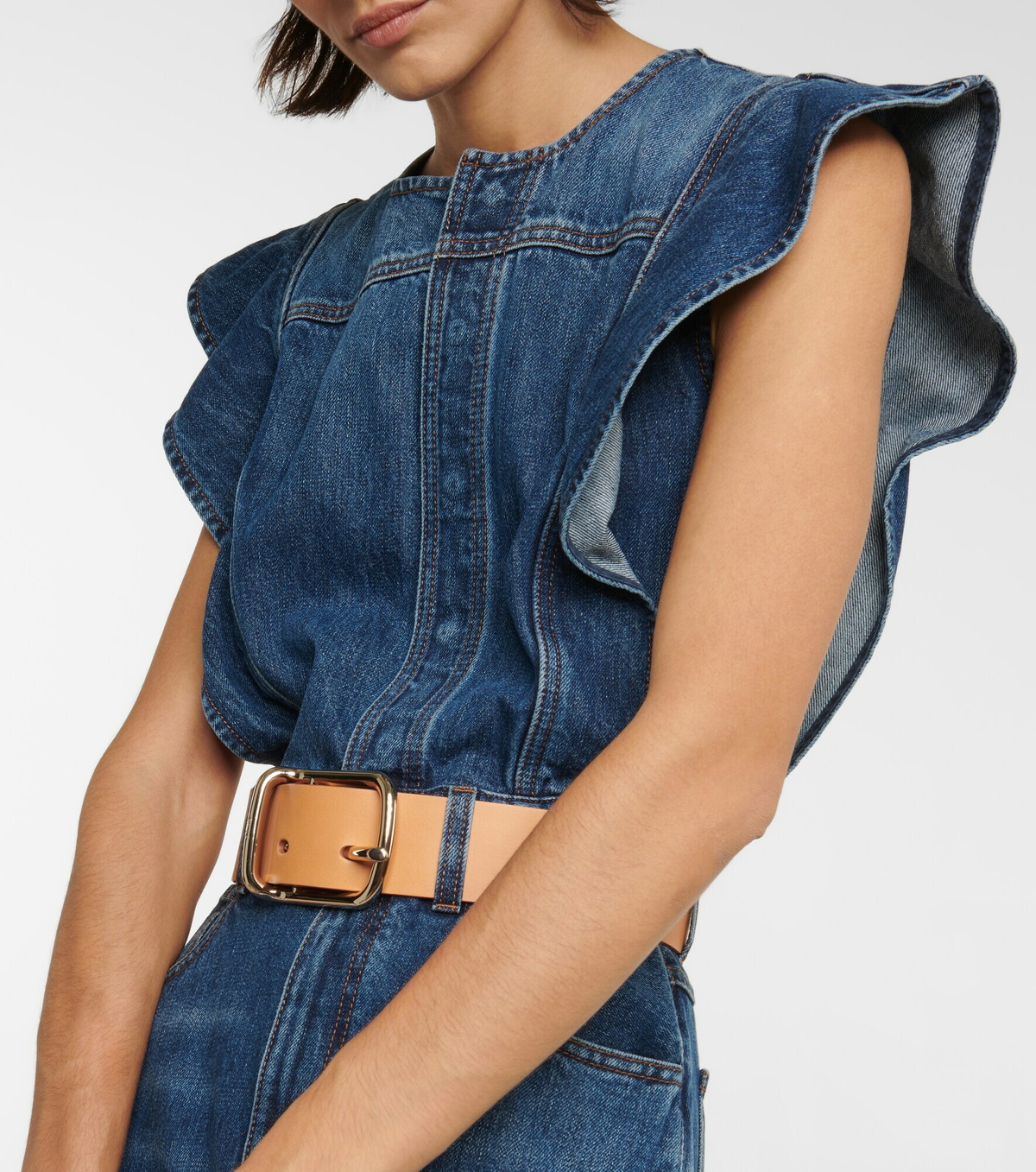 Chloe Brown Leather Rope Belt w Brass Hardware