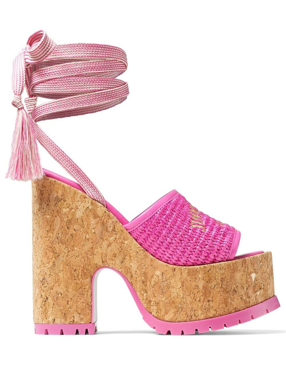 JIMMY CHOO - Logo Raffia Wedge Sandals Jimmy Choo