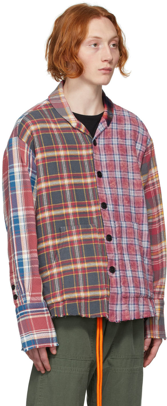 Greg Lauren Red Flannel Scrapwork Shawl Shirt