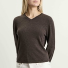 ST. Agni Women's Fine Merino V Neck Sweater in Mulch