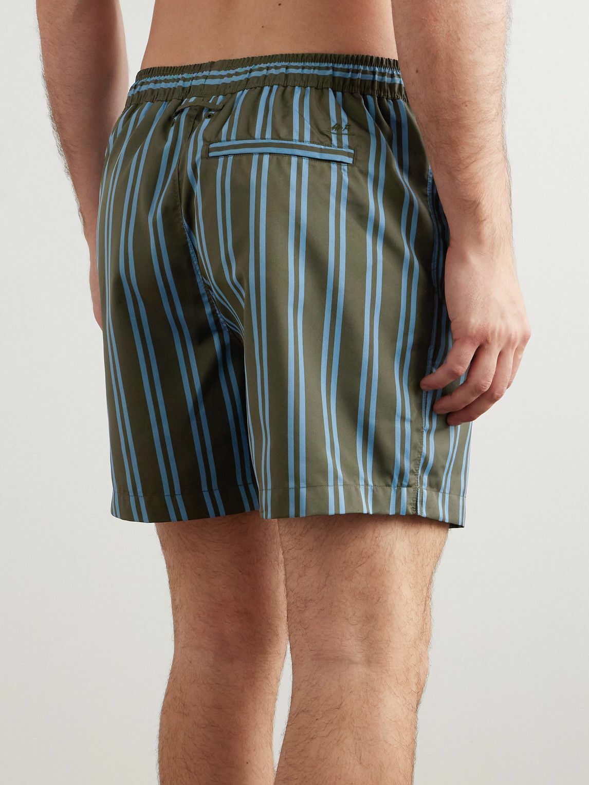 Mr P. - Straight-Leg Mid-Length Striped Swim Shorts - Green
