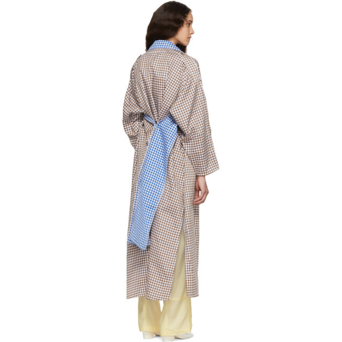 Ports 1961 Brown and White Gingham Criss Cross Front Trench Coat