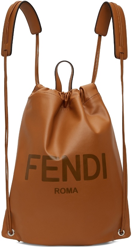Photo: Fendi Brown Leather Logo Backpack