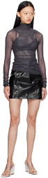 LVIR Black Crinkled Faux-Leather Miniskirt