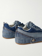 Loewe - Patchwork Distressed Denim Sneakers - Blue