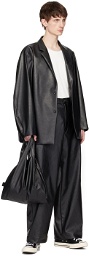 N.Hoolywood Black Drawstring Faux-Leather Trousers