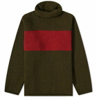 Nigel Cabourn Men's Striped Rollneck Knit in Army/Red