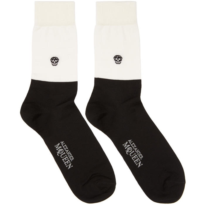 Photo: Alexander McQueen Black and Off-White Short Colorblock Socks