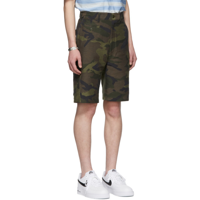 Junya Watanabe Khaki and Brown Jacquard Camo Shorts Junya Watanabe