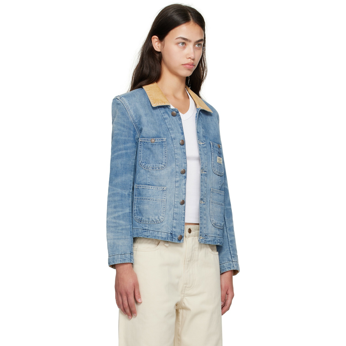 R13 Blue Cropped Denim Chore Jacket