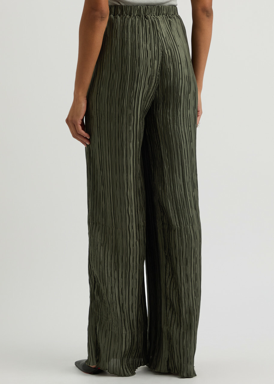 16 Arlington Mandrake Plissé Satin Trousers Khaki