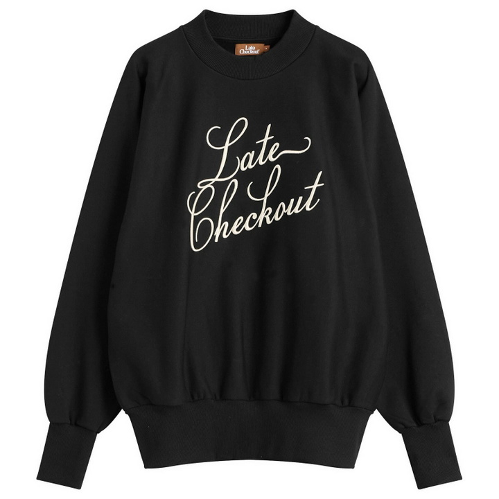 Photo: Late Checkout Men's Script Crewneck Sweatshirt in Black/White