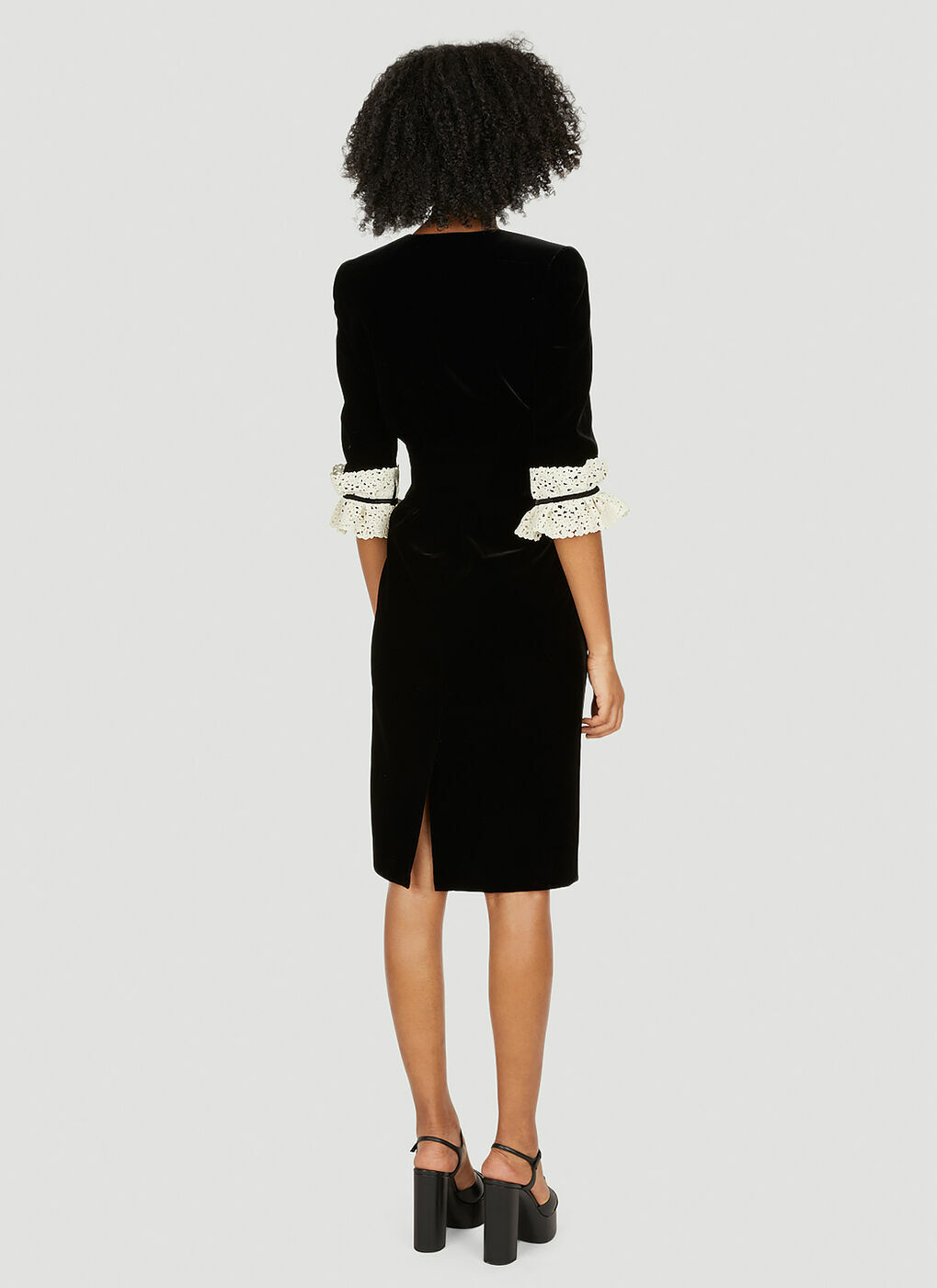 Lace Trim Velvet Dress In Black Saint Laurent