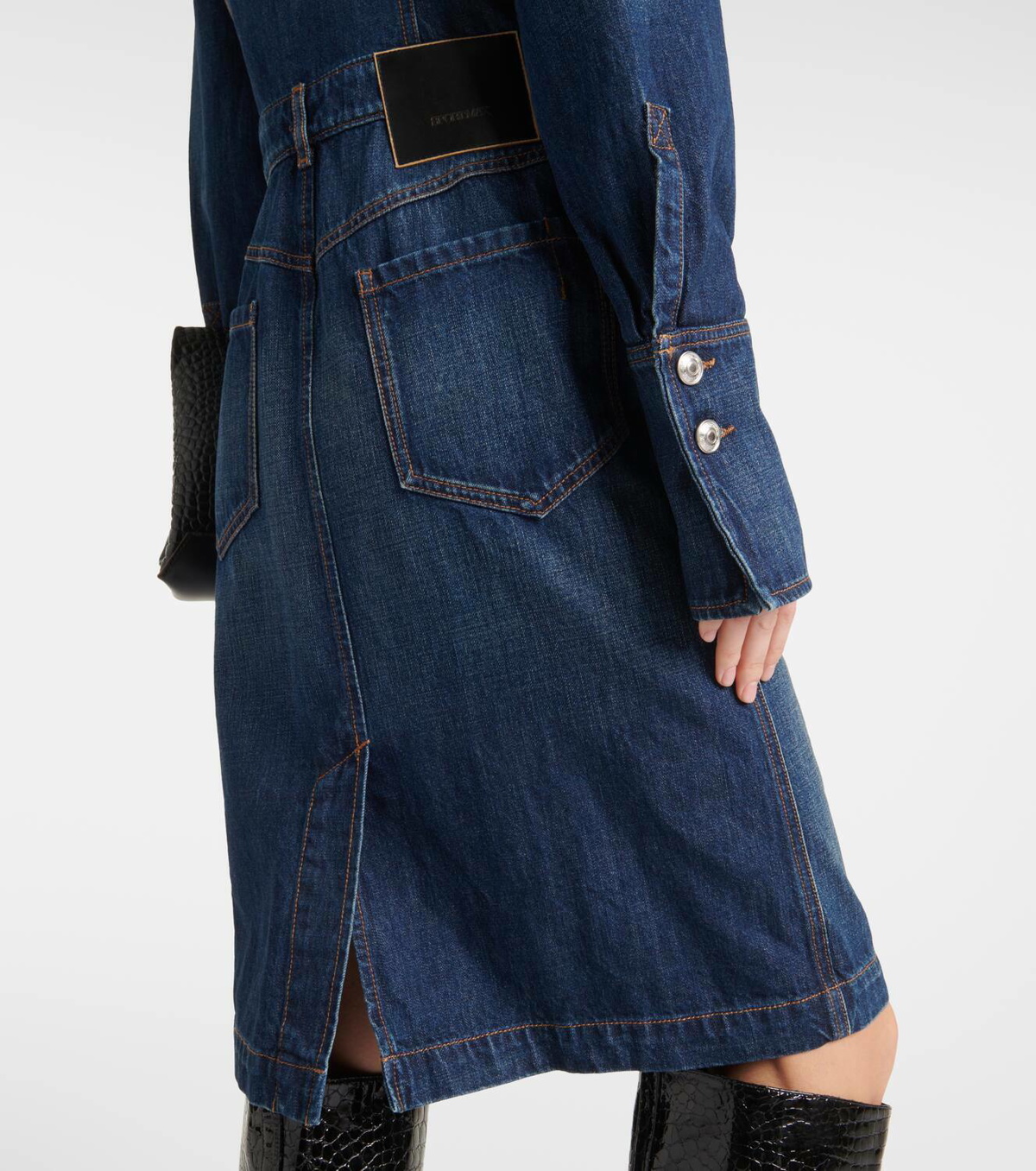 Blue Denim Stretch Slim Fit Midi Trumpet Dress