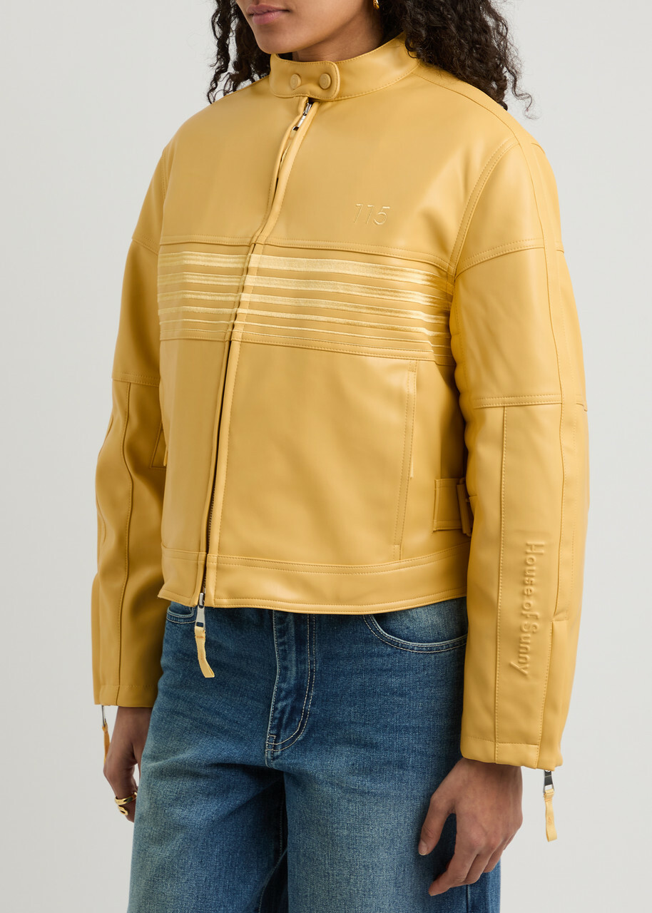 House OF Sunny The Racer Embroidered Faux Leather Jacket Yellow