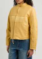House OF Sunny The Racer Embroidered Faux Leather Jacket Yellow