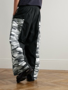 Balenciaga - Wide-Leg Panelled Cotton-Poplin and Camouflage-Print Ripstop Cargo Track Pants - Black