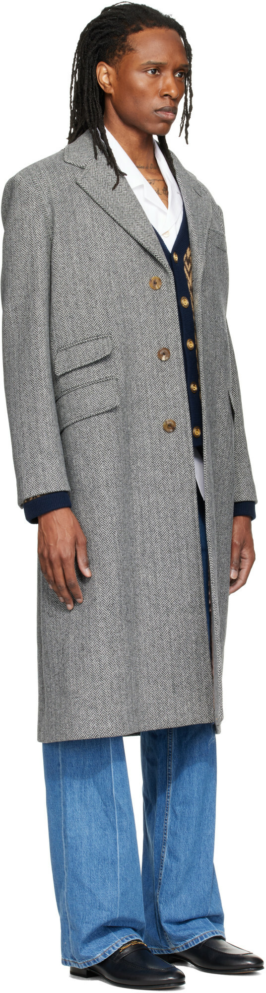 Valentino Gray Wool Herringbone Coat
