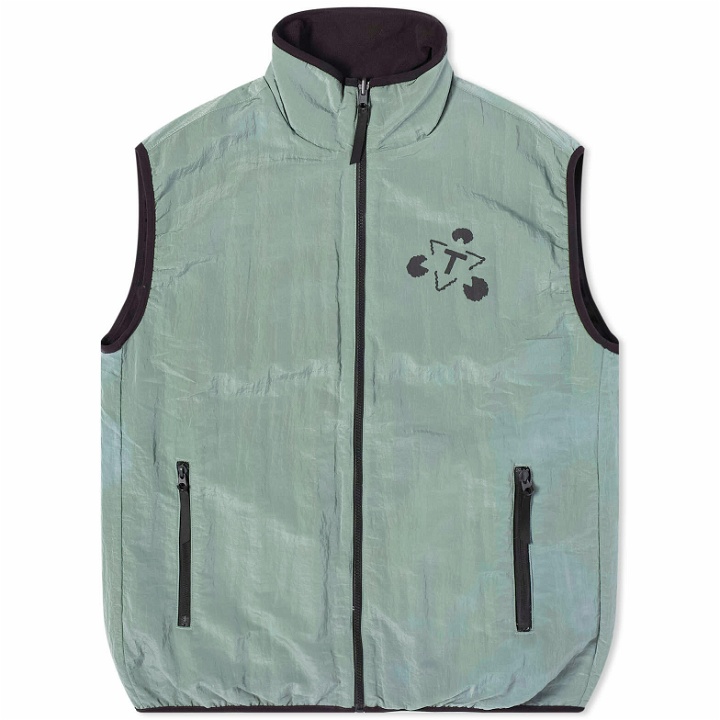 Photo: The Trilogy Tapes Men's Reversible Fleece Gilet in Olive