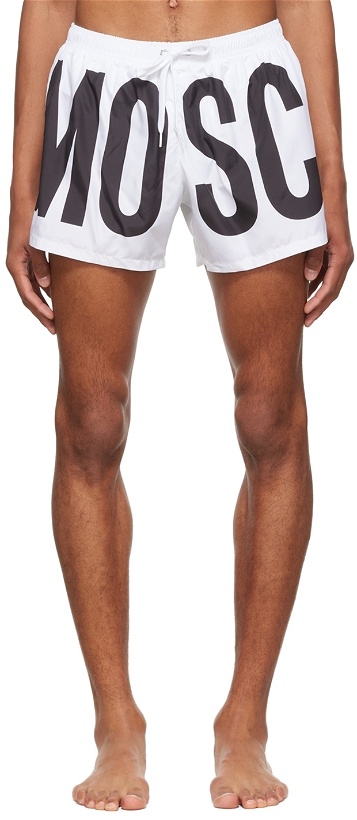 Photo: Moschino White Polyester Swim Shorts