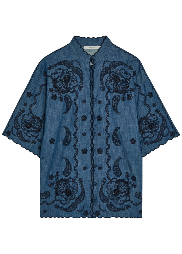 Photo: Zimmermann Aster Embroidered Denim Shirt Blue