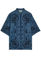 Zimmermann Aster Embroidered Denim Shirt Blue