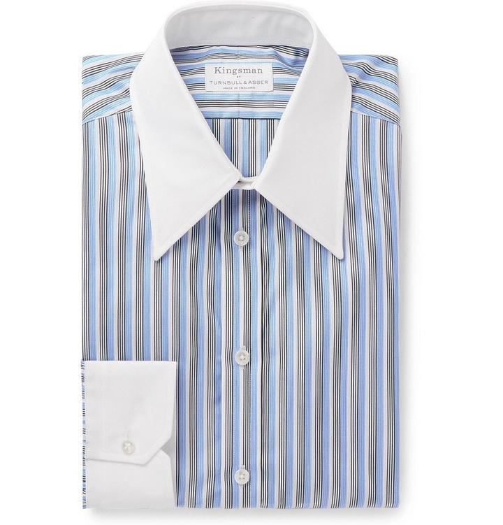 Photo: Kingsman - Turnbull & Asser Rocketman Blue Slim-Fit Striped Cotton Shirt - Blue