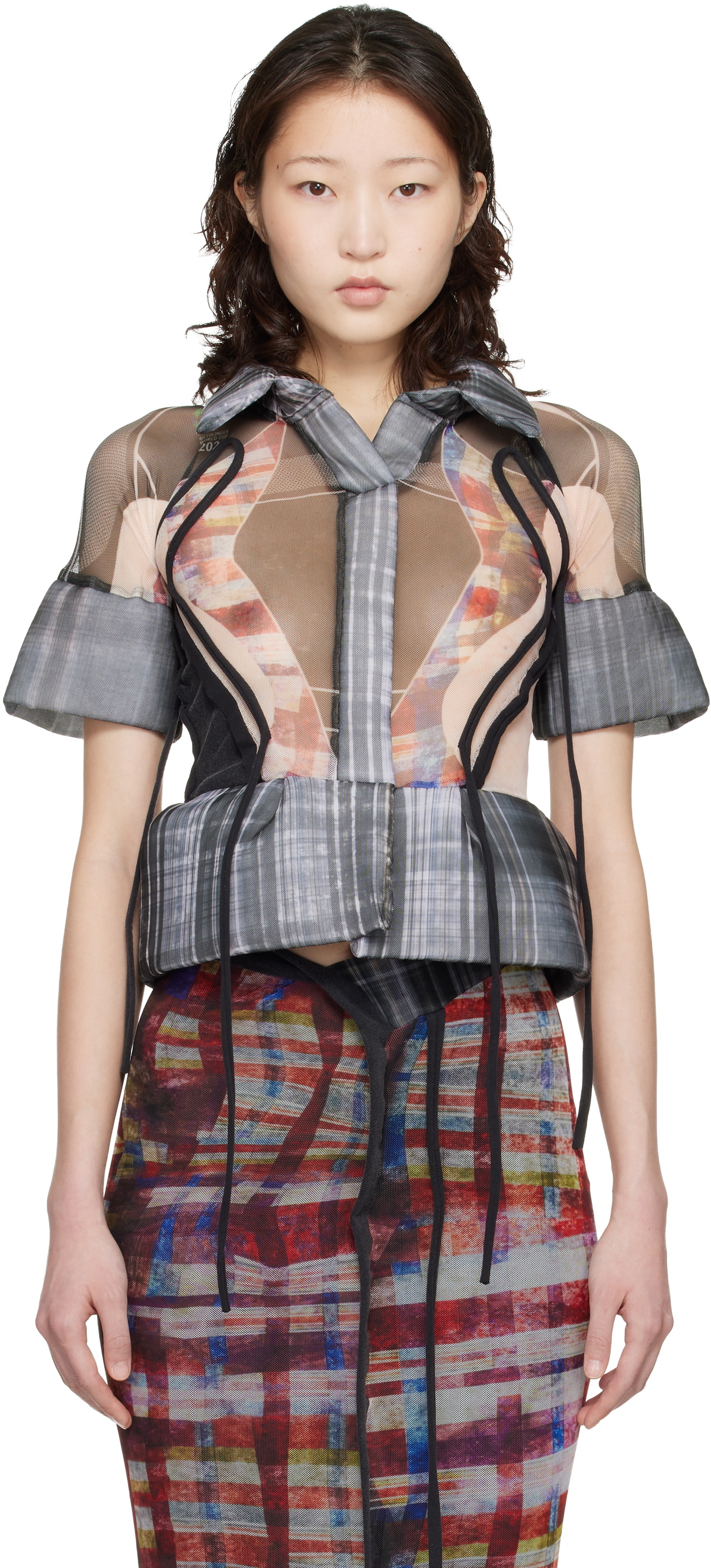 Ottolinger Gray Mesh Padded Blouse