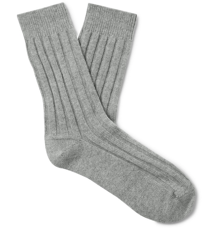 Photo: Johnstons of Elgin - Ribbed Cashmere Socks - Gray