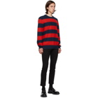 Hugo Navy and Red Striped Sanor Sweater