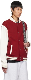 Palm Angels Red & White 'Bear in Mind' Varsity Bomber Jacket