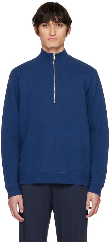 Photo: Sunspel Blue Half-Zip Loopback Sweatshirt