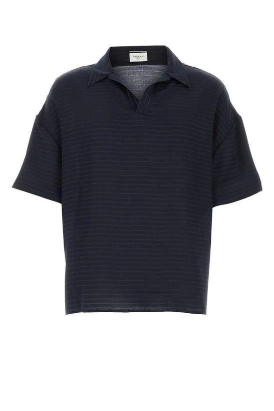 Photo: Saint Laurent Navy Blue Silk Oversize Polo Shirt