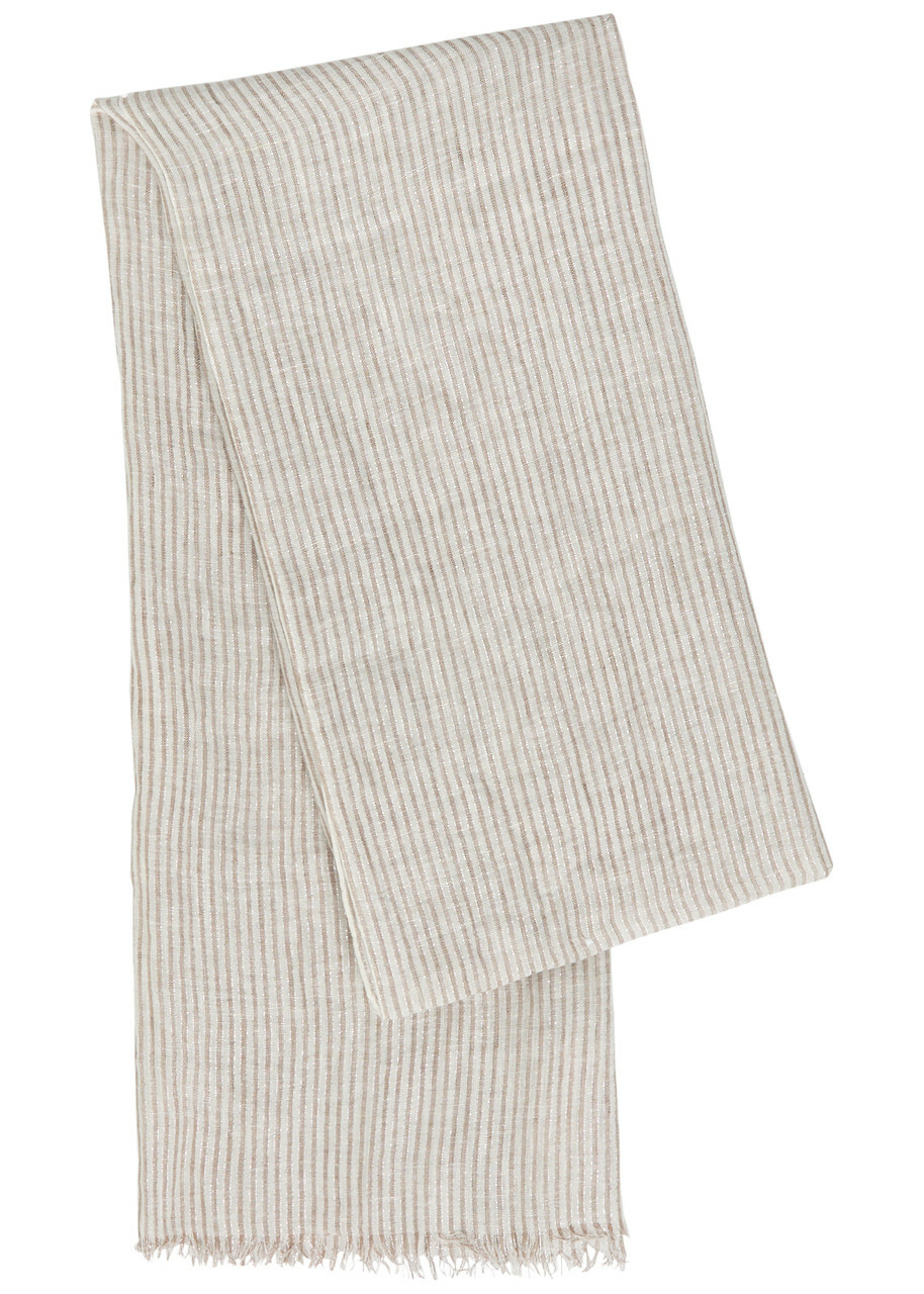 Brunello Cucinelli Striped Metallic Linen-blend Scarf - Beige - One Size