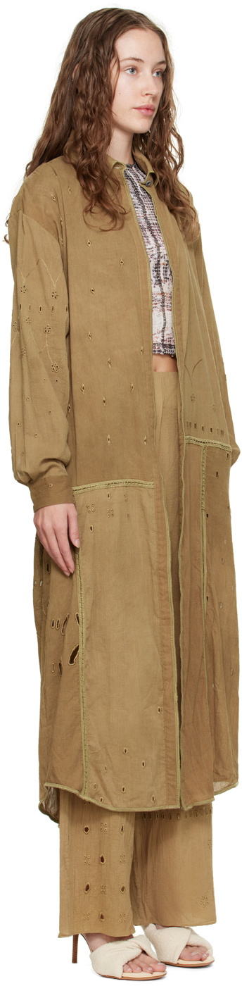 Luna Del Pinal Khaki Triple Embroidered Maxi Dress