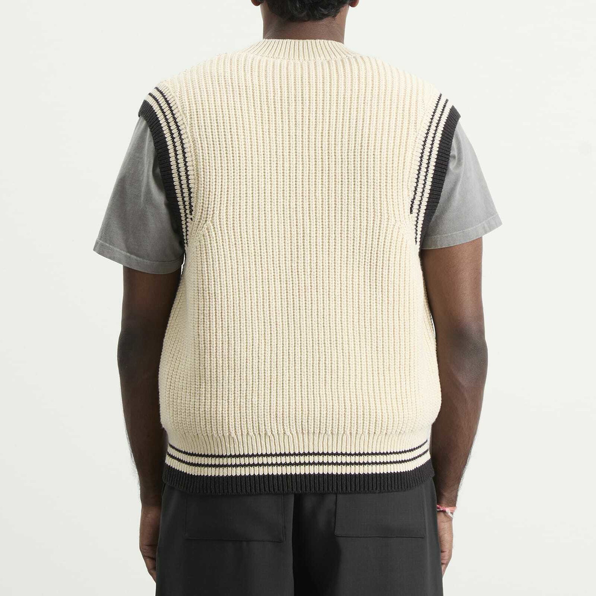 AMI Paris Men's V Neck Sleeveless Sweater in Blanc Creme