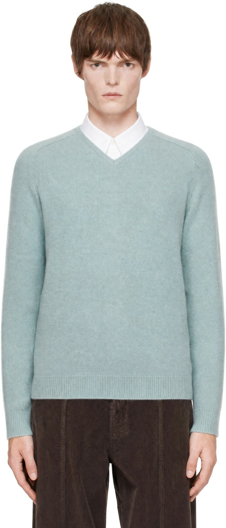 AMOMENTO Green Racoon V-Neck Sweater